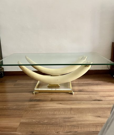 Vintage Hollywood Regency Faux Elephant Tusk, Bronze & Lucite Cocktail/Coffee Table