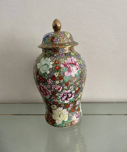 Tarro de jengibre de porcelana china antigua pintado a mano con flores multicolores