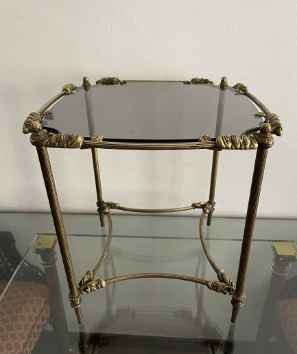 Mesita auxiliar de bronce / cristal italiana,años 40s.